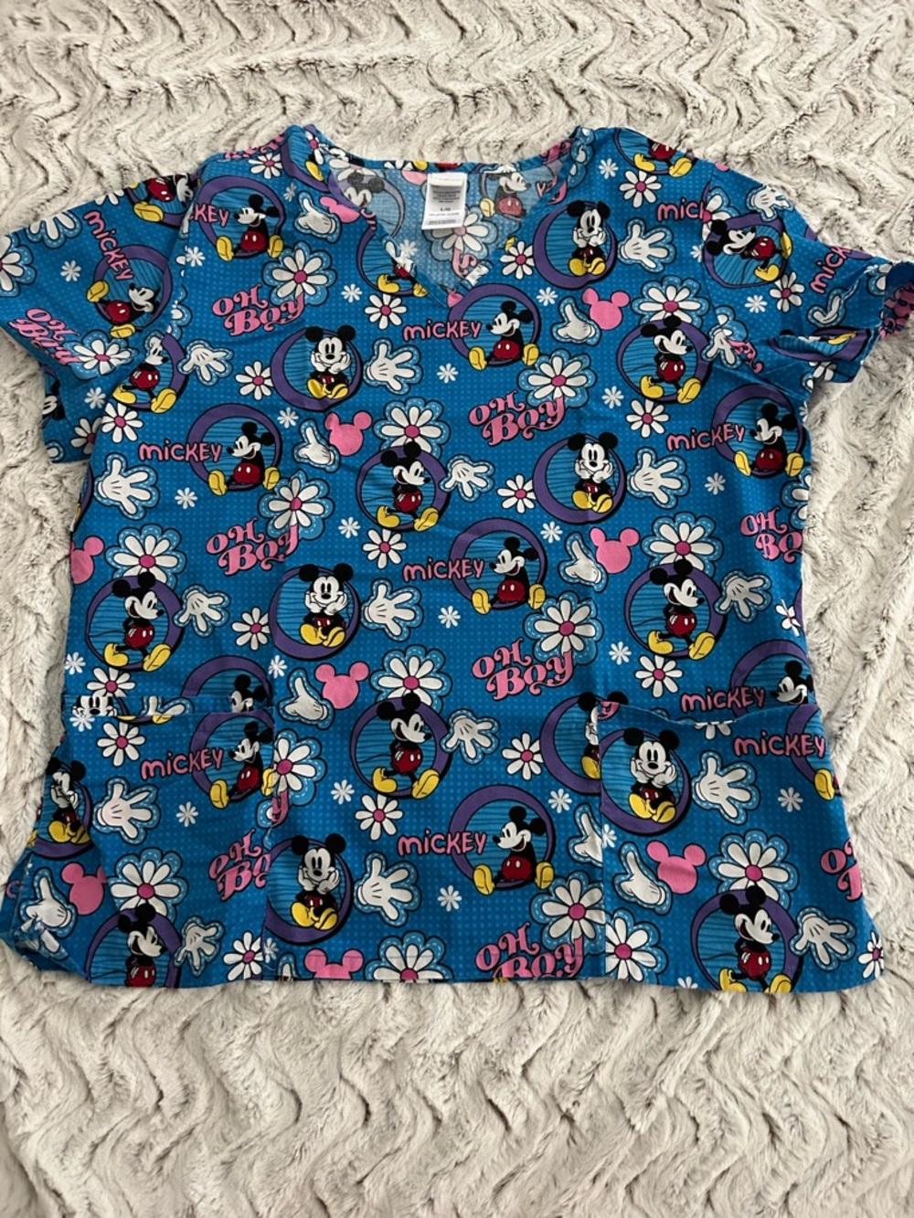 Disney Blue Mickey Mouse Short Sleeve Tee with Pink & Yellow Accents